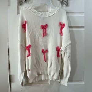 NWT Simply Southern Pink Bows Design Top Sweatshirt Large Valentines Day Sweater
